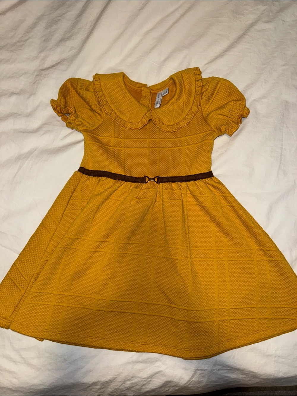 Janie and Jack Mustard Yellow Textured Dress with Ruffled Collar